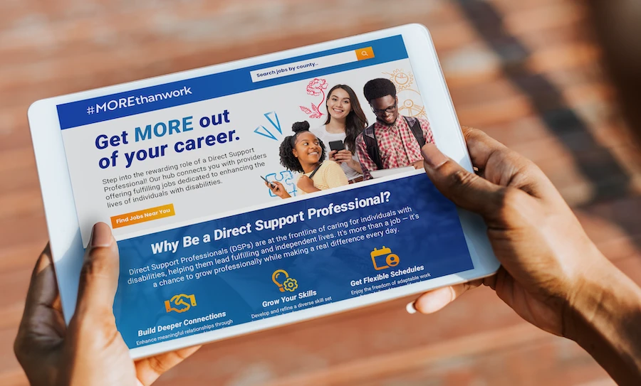 Marketing landing pages displaying campaign graphics on an ipad.